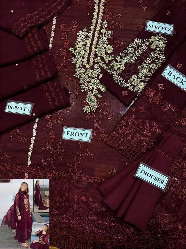 Azure Chiffon Luxury Embroidered Suit