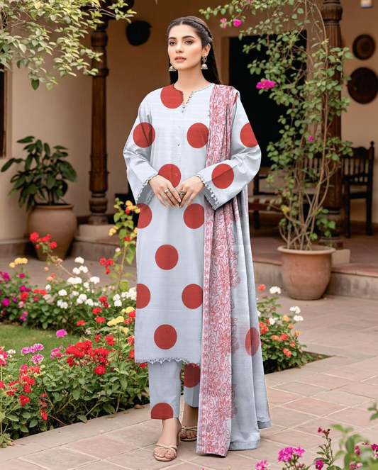 Elegant Embroidered Lawn Suit with Chiffon Dupatta – 3 Piece Unstitched Women’s Outfit