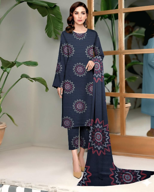 Elegant Embroidered Lawn Suit with Chiffon Dupatta – 3 Piece Unstitched Women’s Outfit