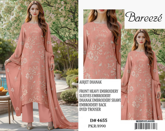 Elegant Embroidered Lawn Suit with Chiffon Dupatta – 3 Piece Unstitched Women’s Outfit