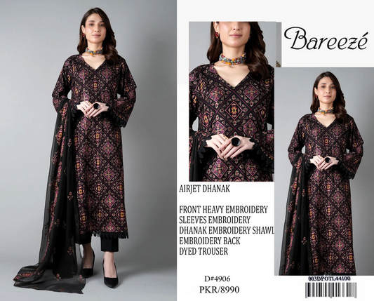 Elegant Embroidered Lawn Suit with Chiffon Dupatta – 3 Piece Unstitched Women’s Outfit