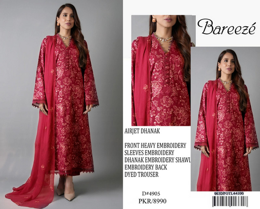 Elegant Embroidered Lawn Suit with Chiffon Dupatta – 3 Piece Unstitched Women’s Outfit