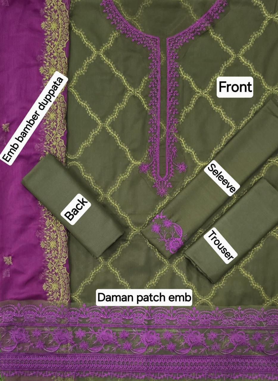 Elegant Olive and Plum Embroidered Suit by Iznik