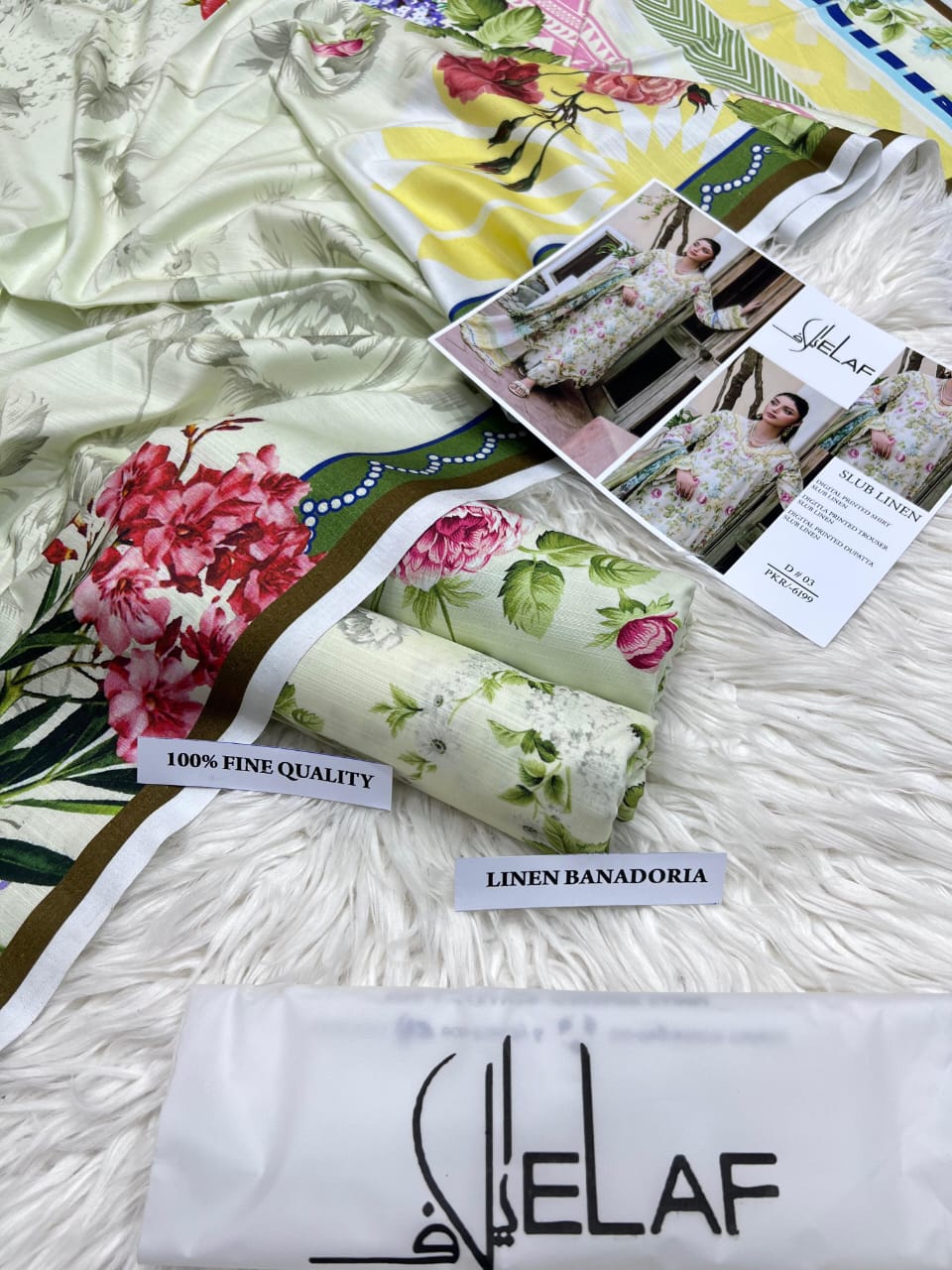 Elaf D#03 – Pastel Floral Slub Linen Ensemble