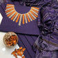 Regal Violet Embroidered Kurta Set with Striped Handloom Dupatta