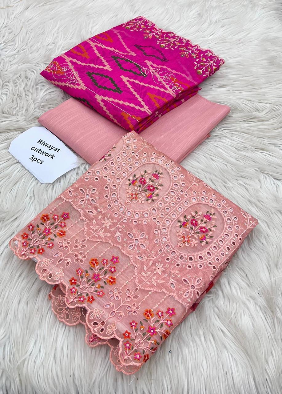 Riwayat Cutwork Embroidery and Ikat Print Unstitched 3-Piece Suit