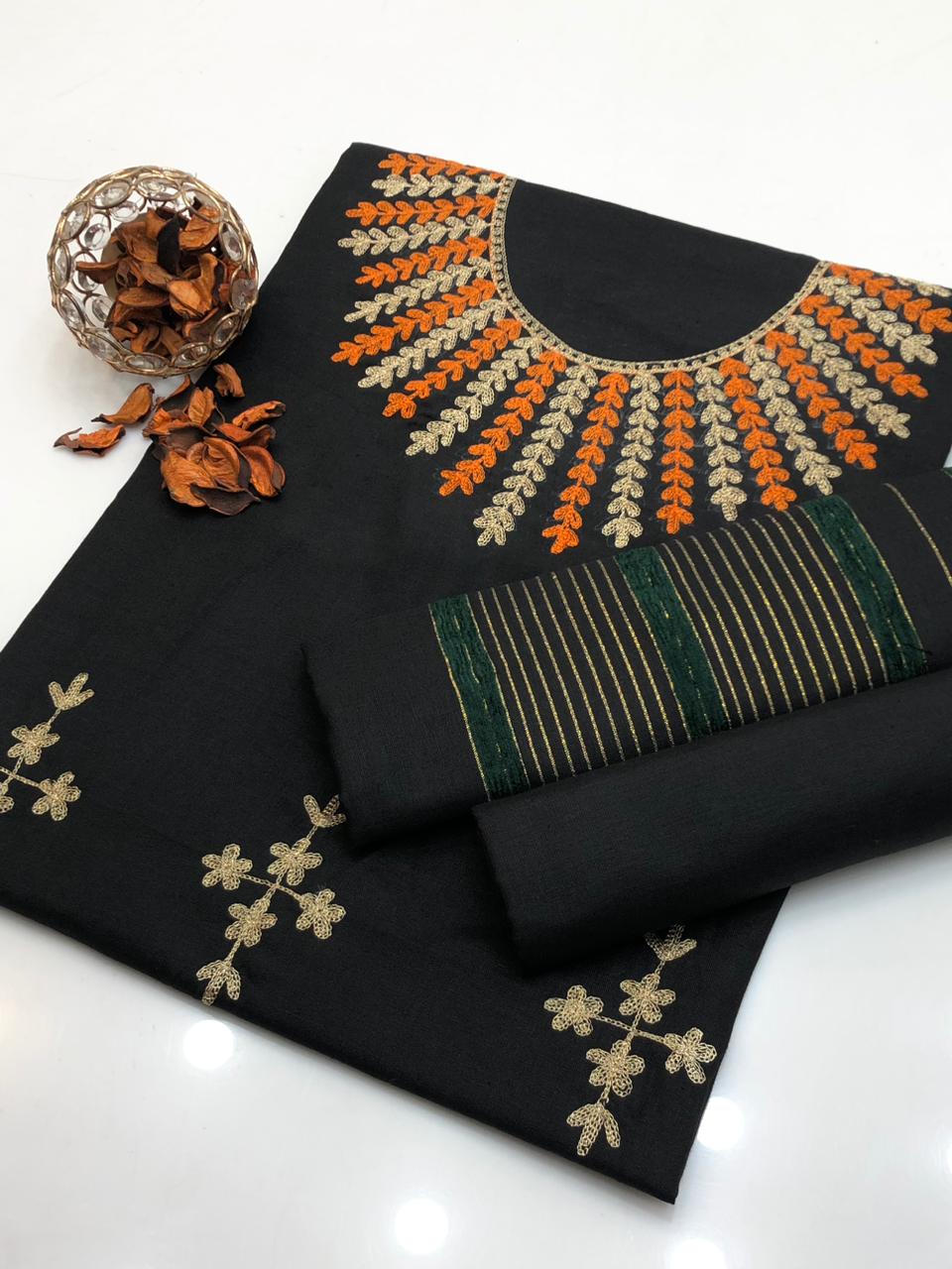 Regal Violet Embroidered Kurta Set with Striped Handloom Dupatta