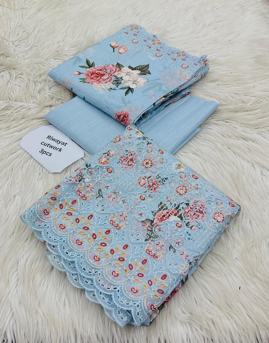 Riwayat Cutwork Embroidery and Ikat Print Unstitched 3-Piece Suit