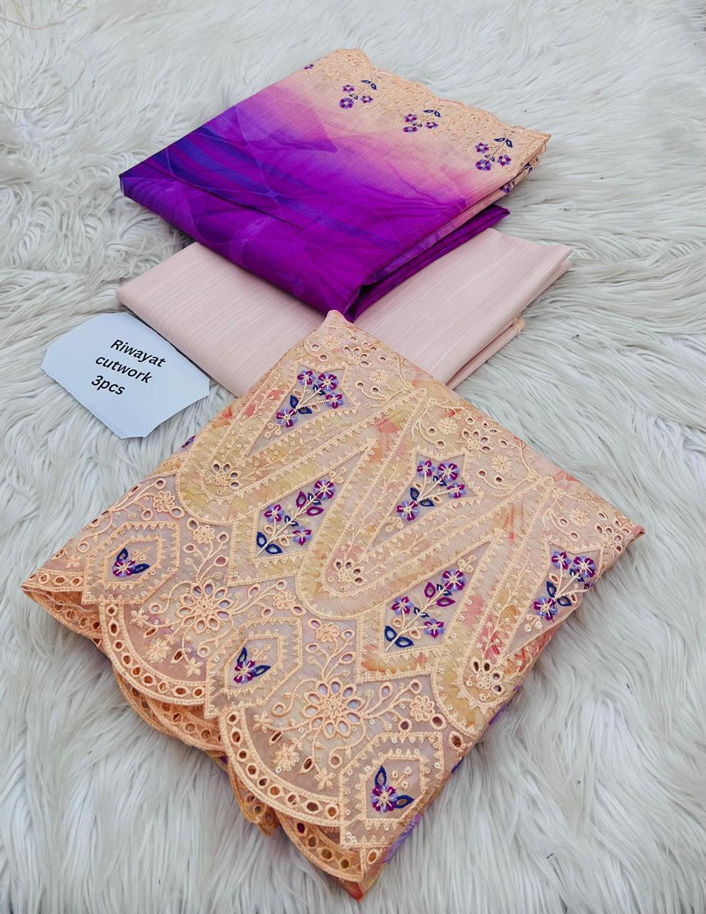 Riwayat Cutwork Embroidery and Ikat Print Unstitched 3-Piece Suit