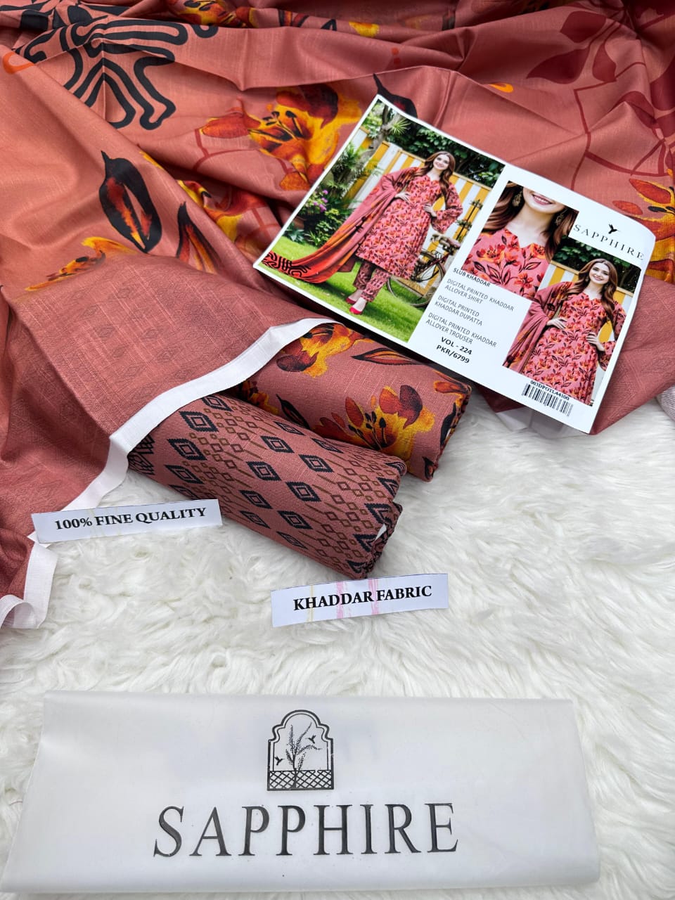 Sapphire Digital Printed Khaddar 3-Piece Unstitched Suit - Winter Elegance