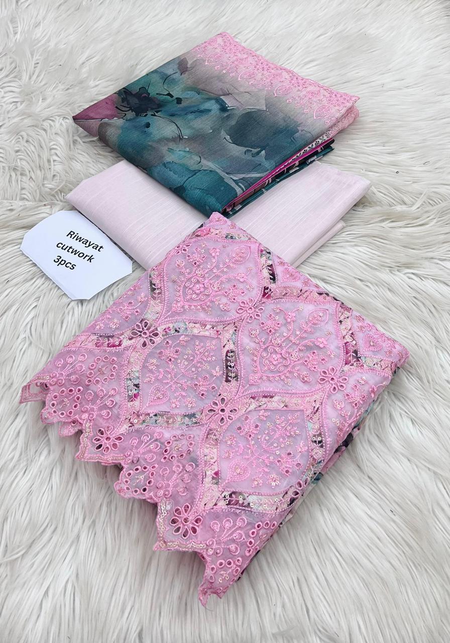 Riwayat Cutwork Embroidery and Ikat Print Unstitched 3-Piece Suit