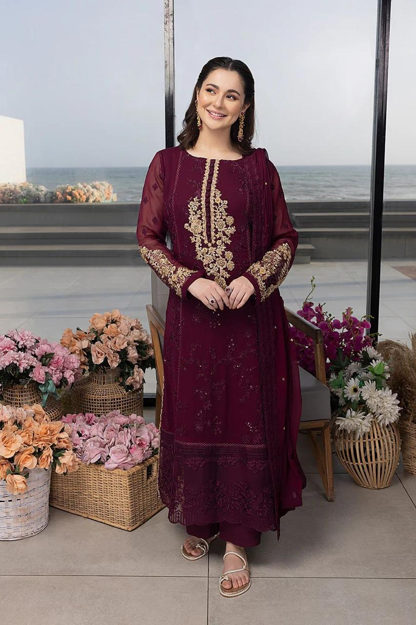 Azure Chiffon Luxury Embroidered Suit