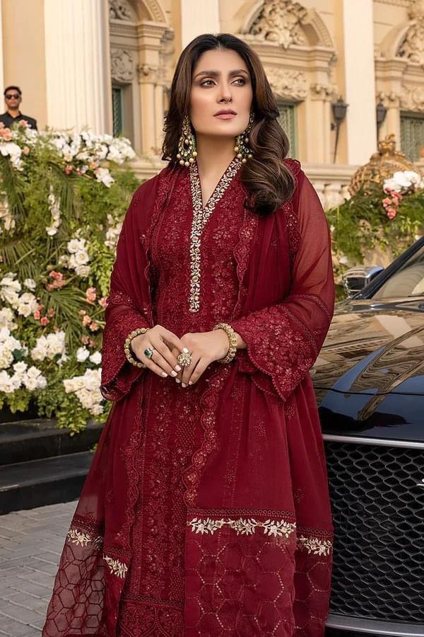 Azure Chiffon Embroidered Master Replica Suit