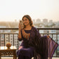 Regal Violet Embroidered Kurta Set with Striped Handloom Dupatta
