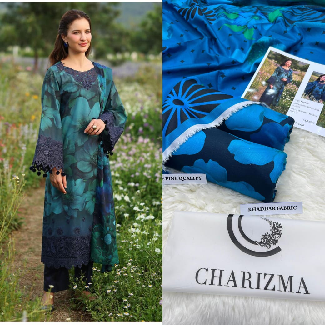 Sapphire Digital Printed Khaddar 3-Piece Unstitched Suit - Winter Elegance