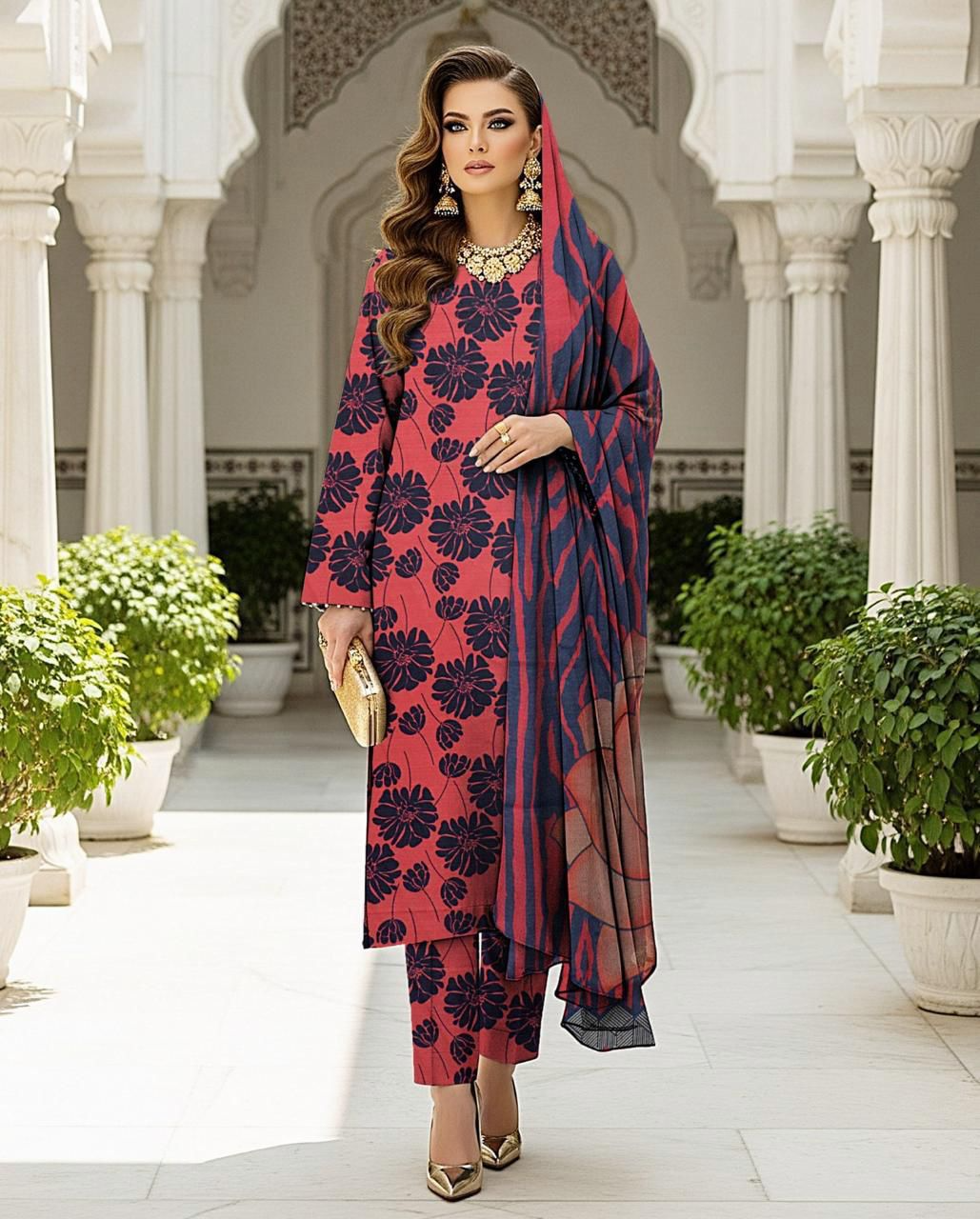 Elegant Embroidered Lawn Suit with Chiffon Dupatta – 3 Piece Unstitched Women’s Outfit