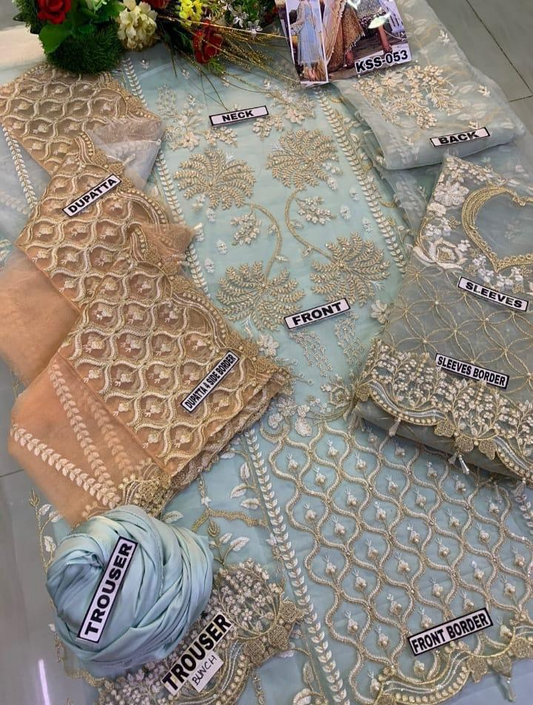 Agha Noor Organza Luxury Embroidered Suit