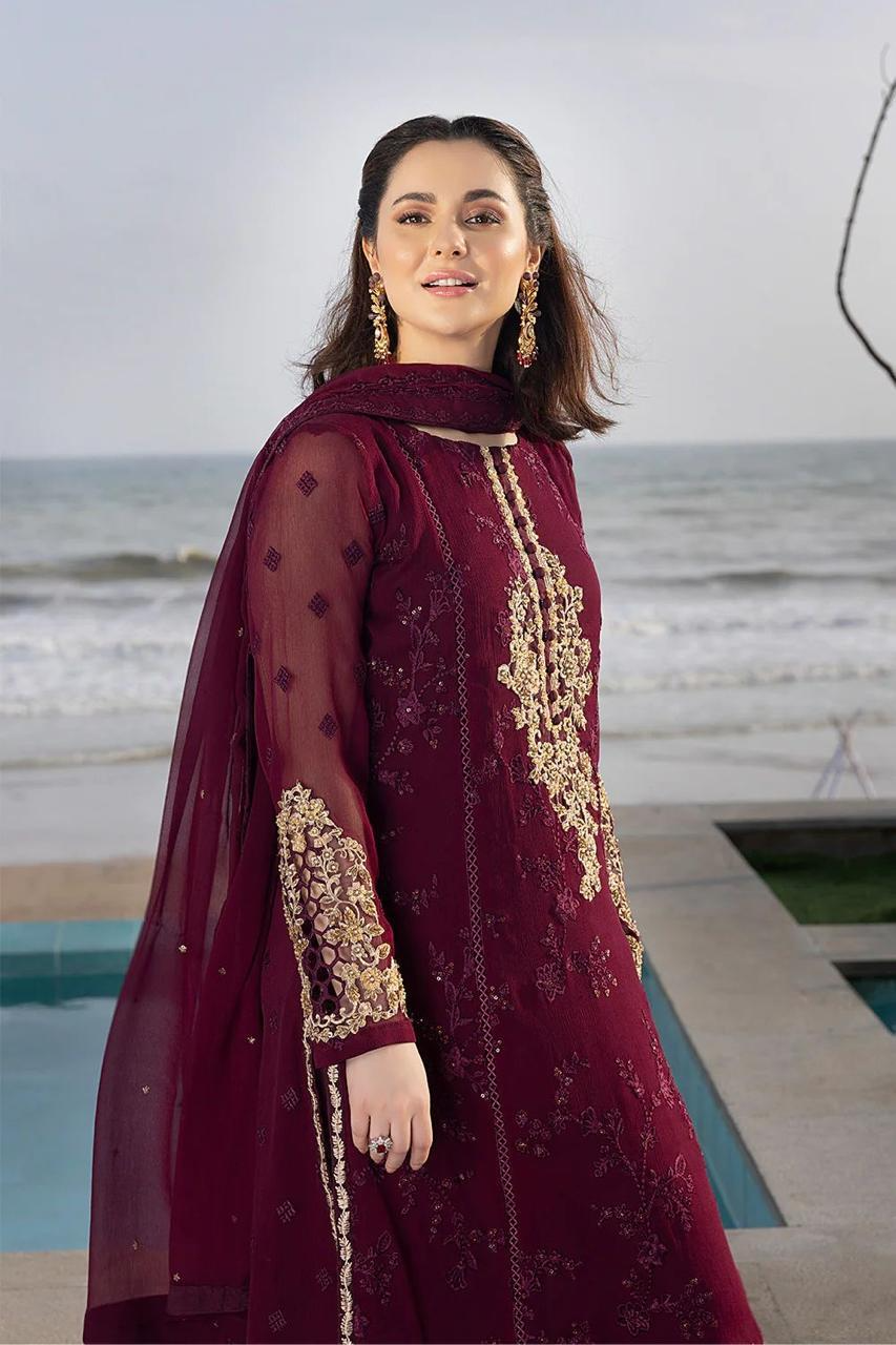 Azure Chiffon Luxury Embroidered Suit