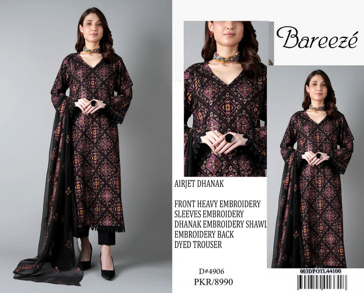 Elegant Embroidered Lawn Suit with Chiffon Dupatta – 3 Piece Unstitched Women’s Outfit